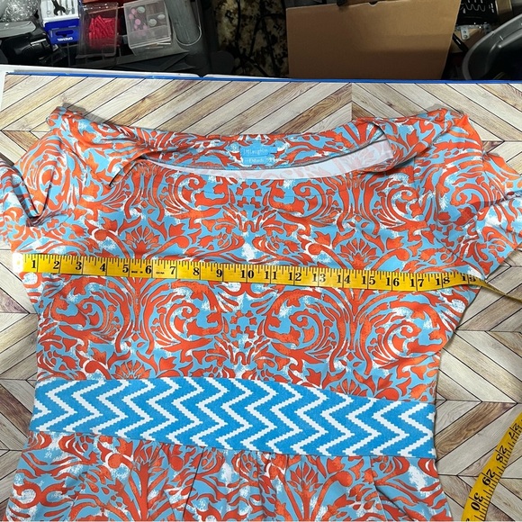 J‎ McLaughlin Dillards Emma Dress Catalina Cloth Blue Orange Boat Neck Modest LG - Picture 9 of 12